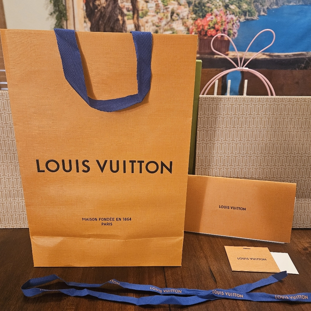 Louis Vuitton Gift Bag, Blue Ribbon And 2 Envelopes